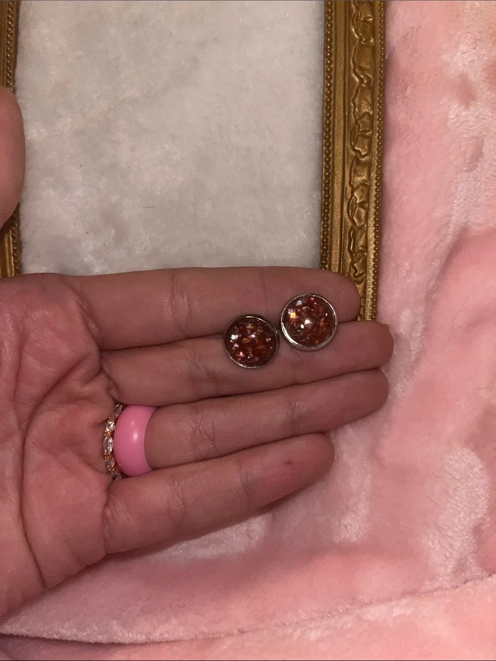 Sparkling Rose Gold Druzy Stud Earrings - Women Jewelry silver